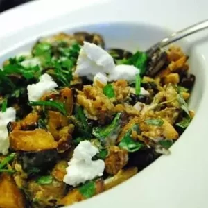 roasted eggplant and goat cheese salad