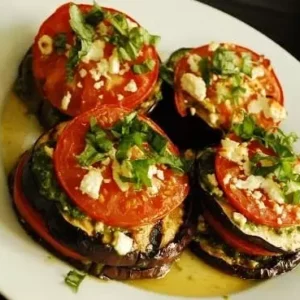 grilled eggplant with tomatoes and feta