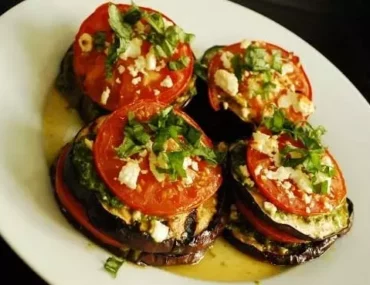 grilled eggplant with tomatoes and feta