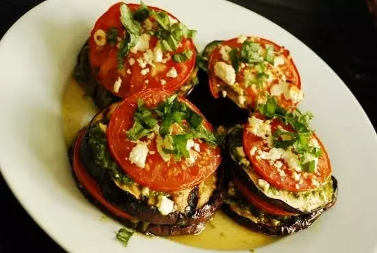 grilled eggplant with tomatoes and feta