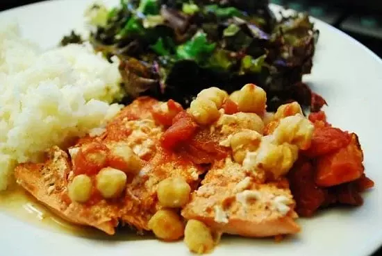 sauteed salmon with tomatoes chickpeas