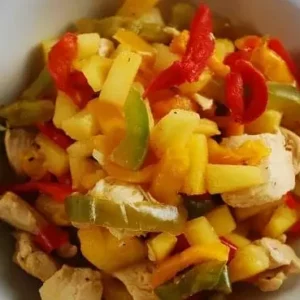 pineapple chicken stir fry with bell peppers