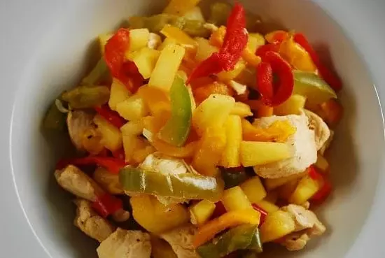 pineapple chicken stir fry with bell peppers