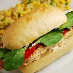 chicken roasted red pepper and goat cheese sandwich