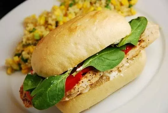 chicken roasted red pepper and goat cheese sandwich