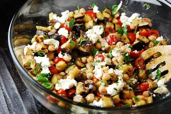 roasted eggplant salad with goat cheese