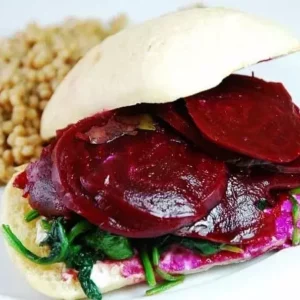 pickled beet spinach and goat cheese sandwich