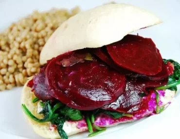 pickled beet spinach and goat cheese sandwich