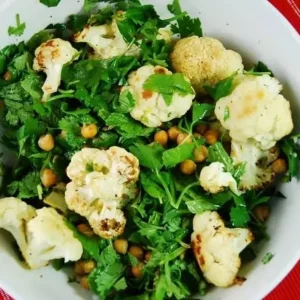 roasted cauliflower and chickpea herb salad