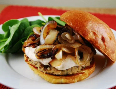 quinoa burger with caramelized onions 1