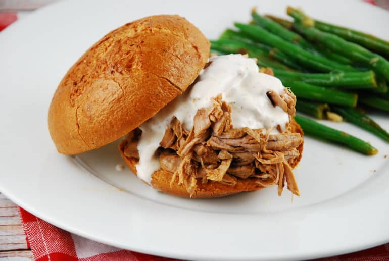 Pulled Pork Sandwich With White BBQ Sauce 9 Points LaaLoosh