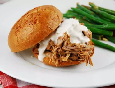 pulled pork with white BBQ sauce