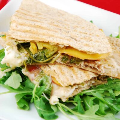 peach chicken gorgonzola quesadilla