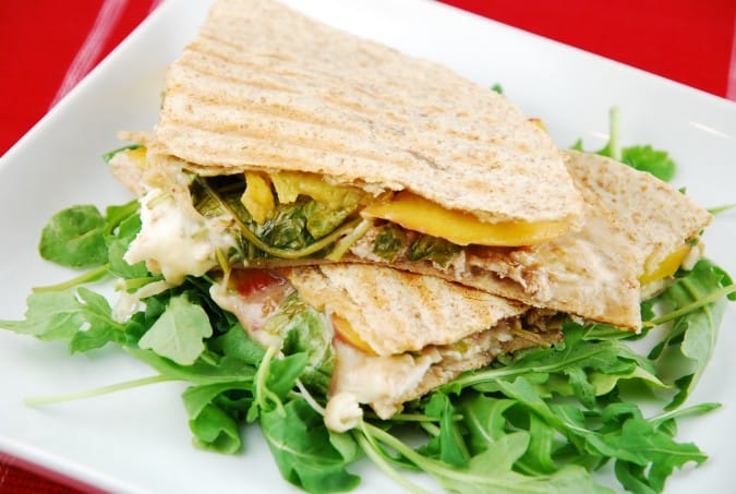 Peach, Chicken and Gorgonzola Quesadillas