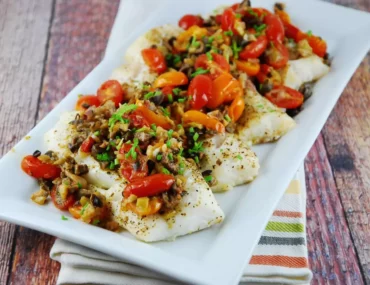 baked cod with olive and tomato tapenade