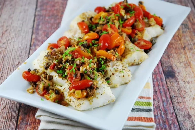 baked cod with olive and tomato tapenade