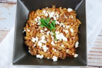 beef orzo with feta