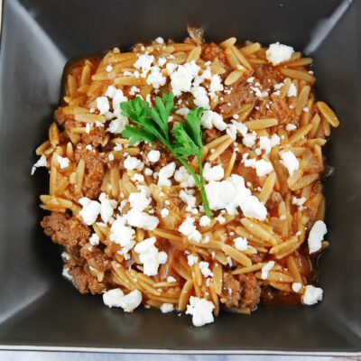 beef orzo with feta
