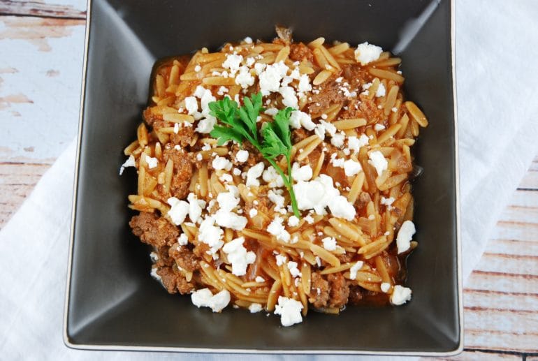 beef orzo with feta