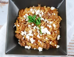 beef orzo with feta