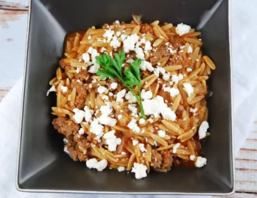 beef orzo with feta