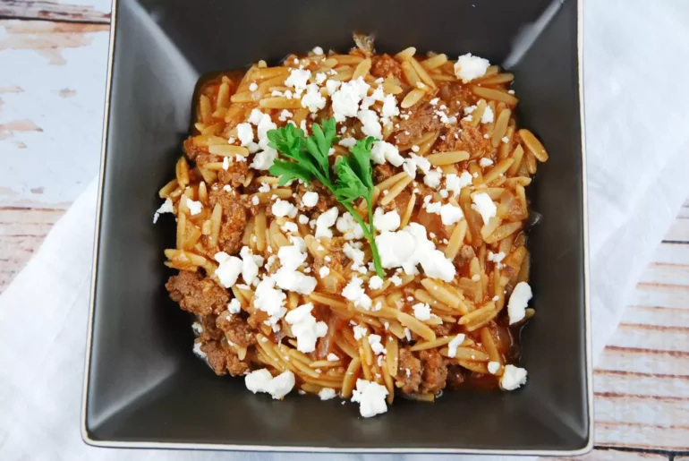 beef orzo with feta