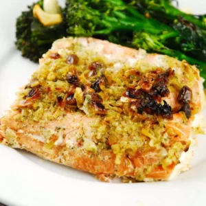 onion and pistachio crusted salmon