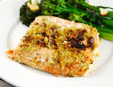 onion and pistachio crusted salmon