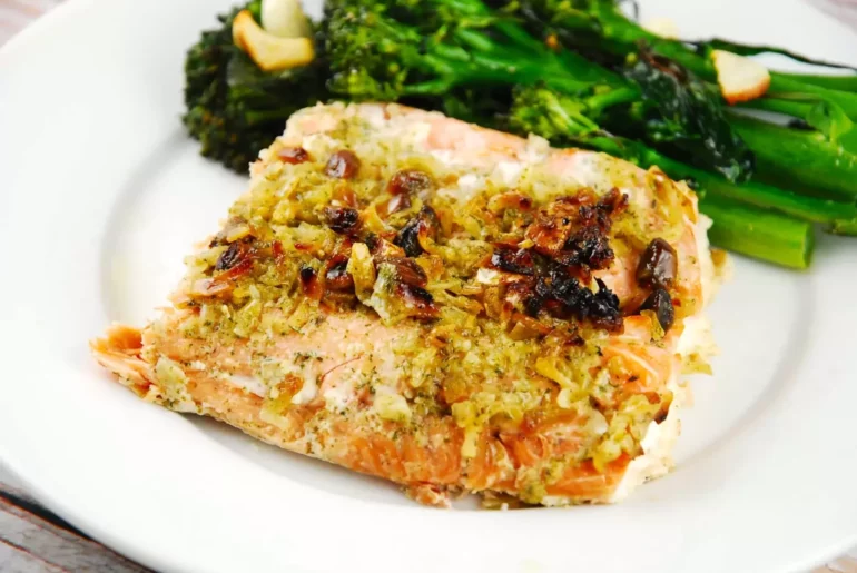 onion and pistachio crusted salmon