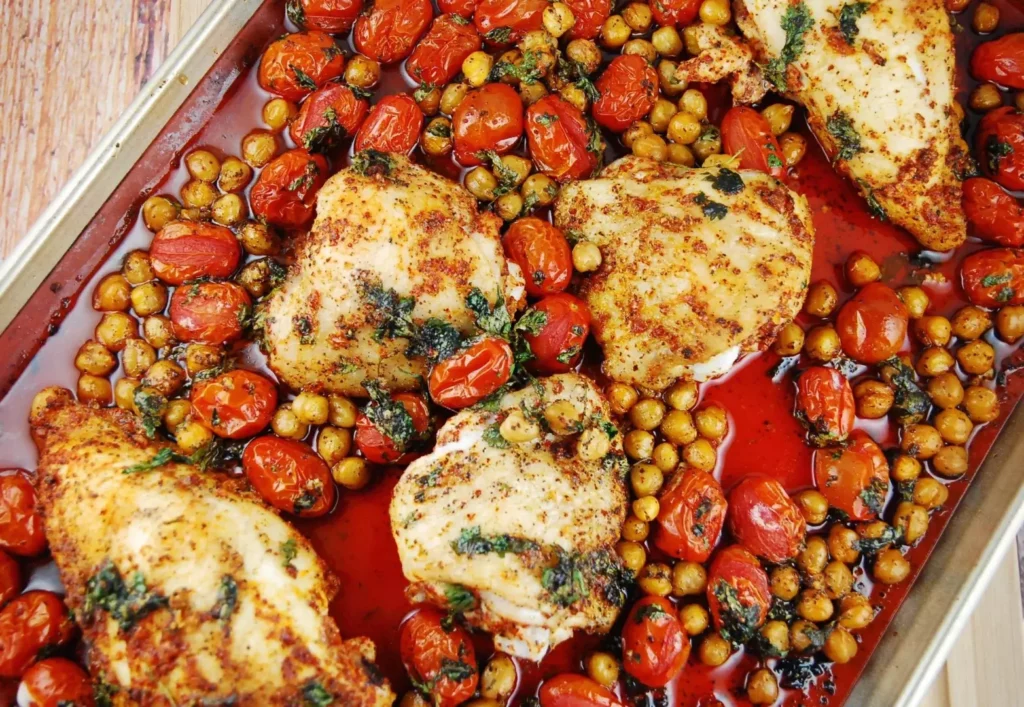 roasted chicken breasts with tomatoes and garbanzo beans