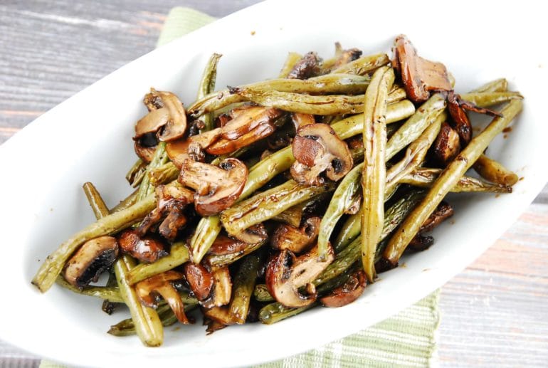 Balsamic Garlic Roasted Green Beans and Mushrooms Recipe 2 Points LaaLoosh
