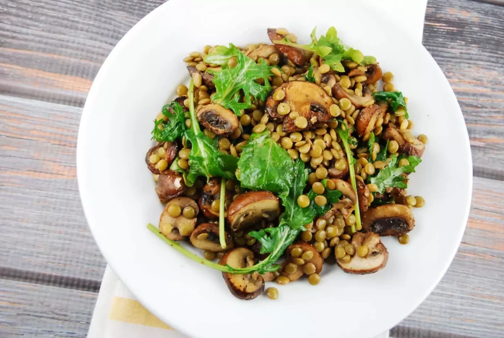 warm mushroom lentil salad