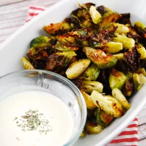 roasted brussel sprouts with lemon garlic dip