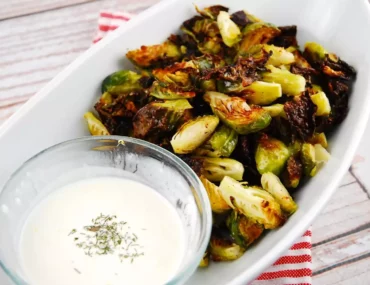 roasted brussel sprouts with lemon garlic dip