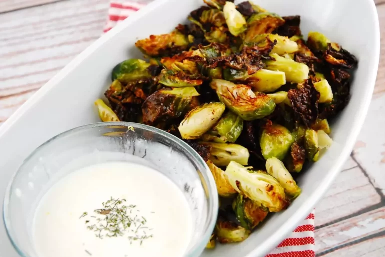 roasted brussel sprouts with lemon garlic dip