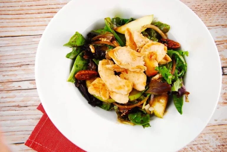 grilled chicken pear and candied pecan salad