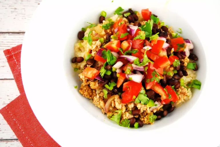 taco bowl with cauliflower rice