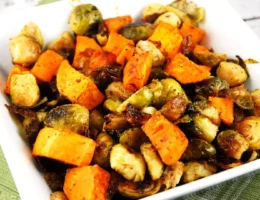 roasted brussel sprouts and sweet potatoes