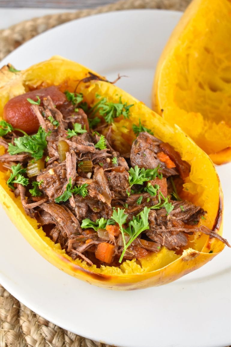 Beef Ragu Over Roasted Spaghetti Squash 