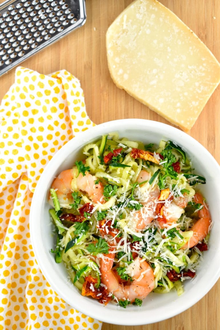 Garlic Butter Shrimp and Zoodles without with the Parmesan