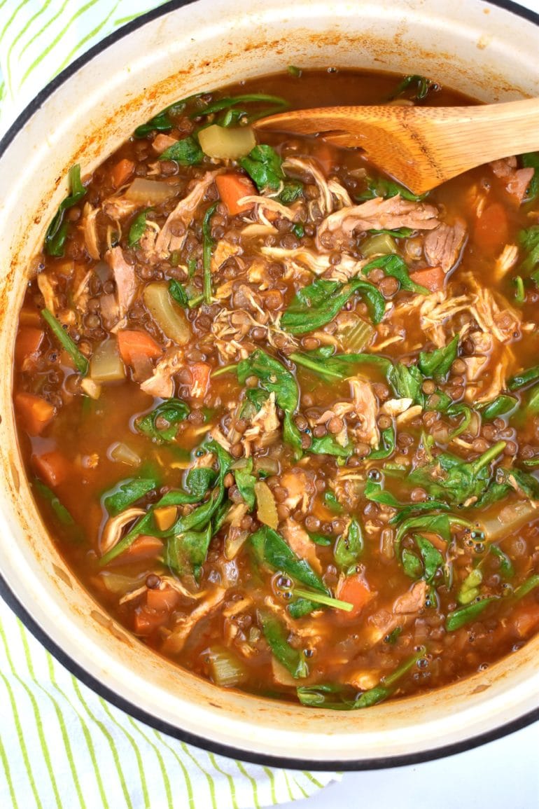 Lentil, Chicken, and Spinach Soup 