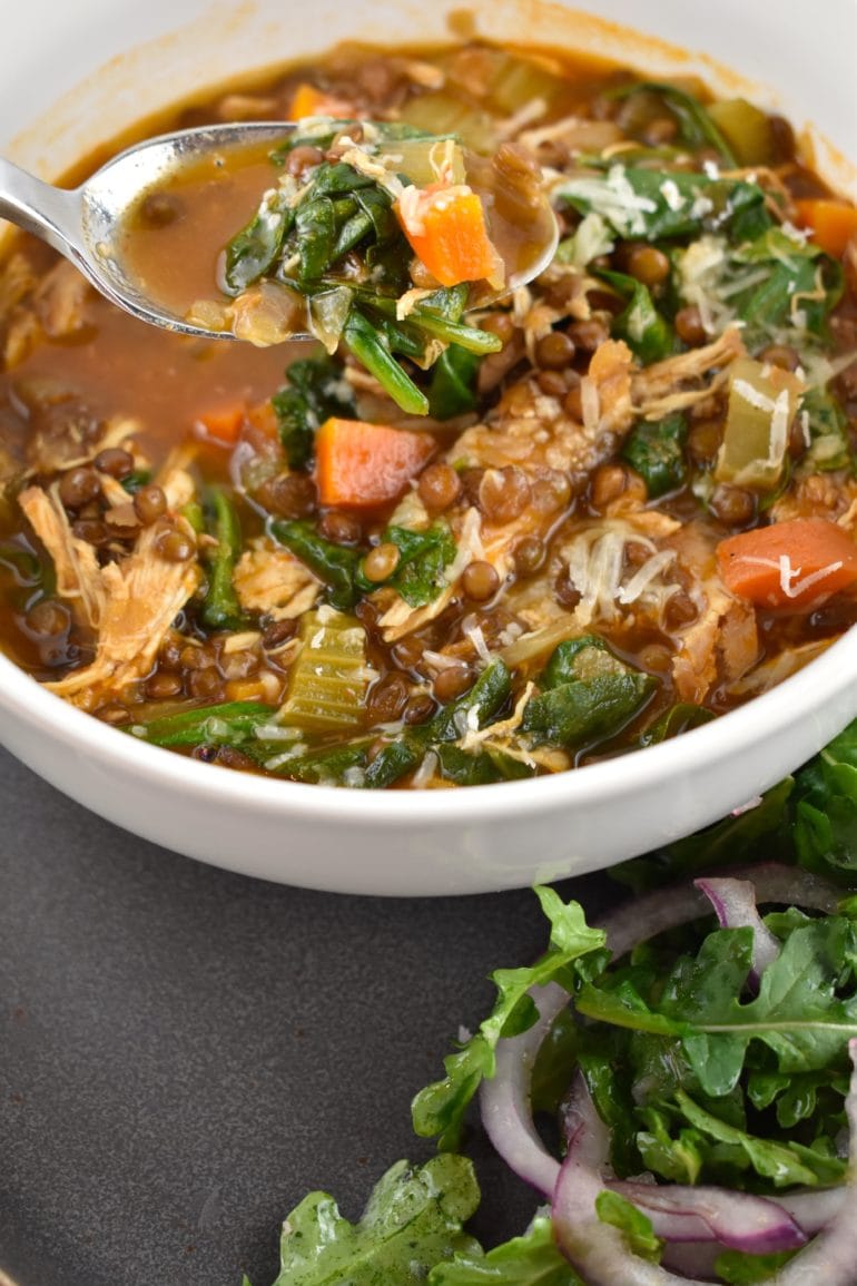 Lentil, Chicken, and Spinach Soup 