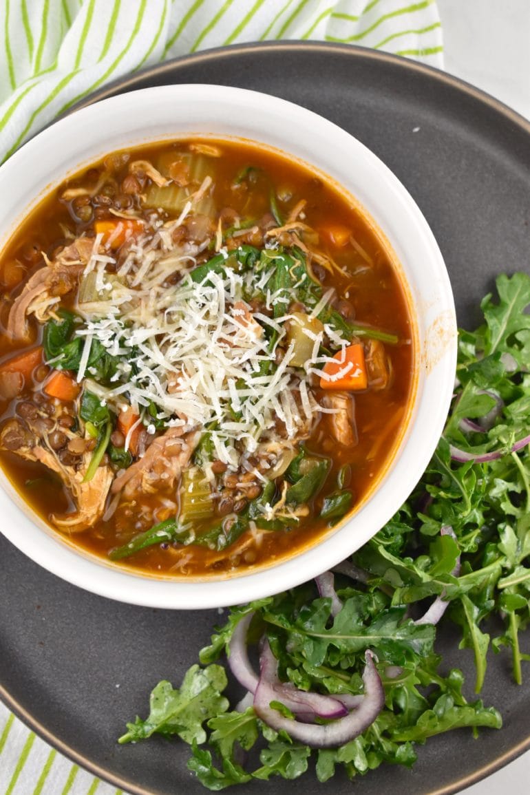 Lentil, Chicken, and Spinach Soup 