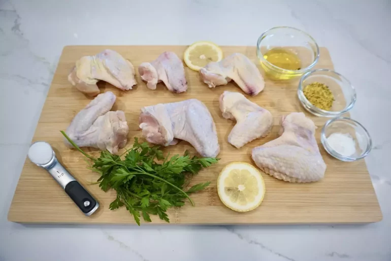 Air-Fryer Lemon Pepper Chicken Wings Recipe Ingredients angled